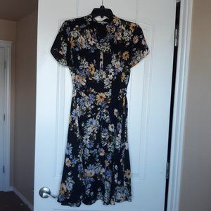 A-line black floral dress